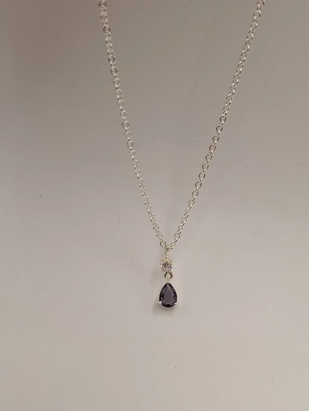 Swarovski NWT Purple Teardrop Crystal Silver Tone Pendant Necklace